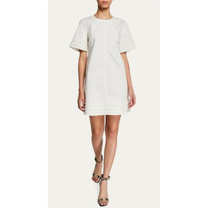 Cinq A Sept Ashton Military Twill Dress Women’s Sz 00 Ruffled Cream Luxury $695